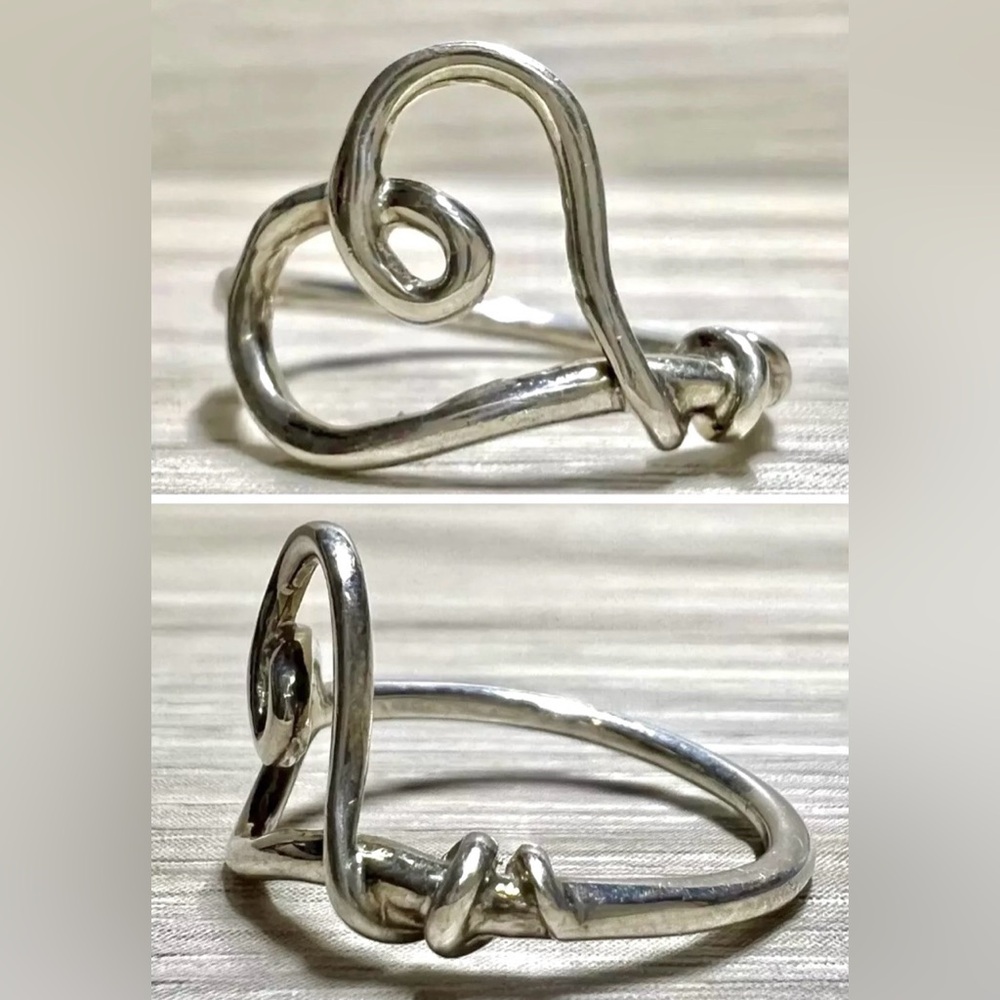 Vintage Designer Signed Sterling Silver Twisted Open Heart Ring, Size 6.75,  2g